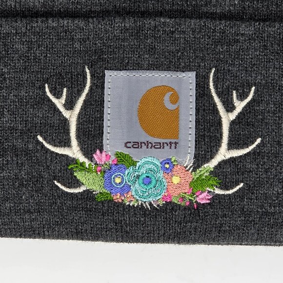 Embroidered Flowers on Antlers Unique Women's Hat - Picture 2 of 3